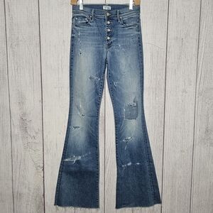 MOTHER Pixie Cruiser Fray Flared Distressed/Destroyed Blue Jeans, size 27